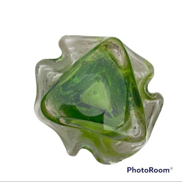 Murano Art Glass Bowl Catchall GREEN, WHITE & CLEAR Italy - Picture 7 of 11